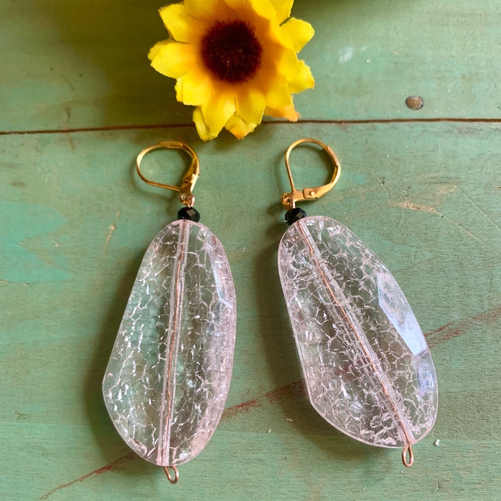 Handmade Blush Pink - Crackle Glass Drop Earrings - Handmade New Earrings